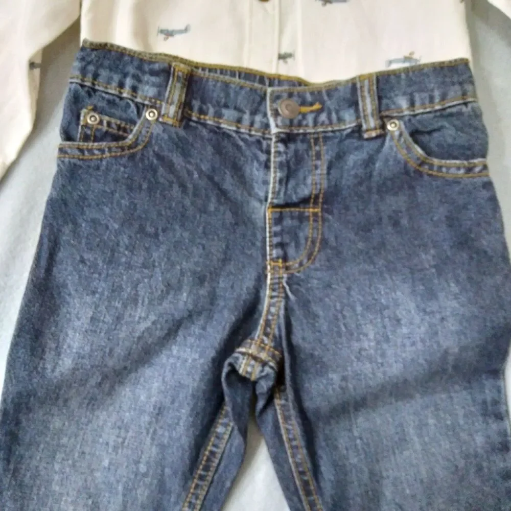 Carters Outfit Boy Sz 18m Jeans Shirt Airplanes Easter Warm Festival Spring 2pc